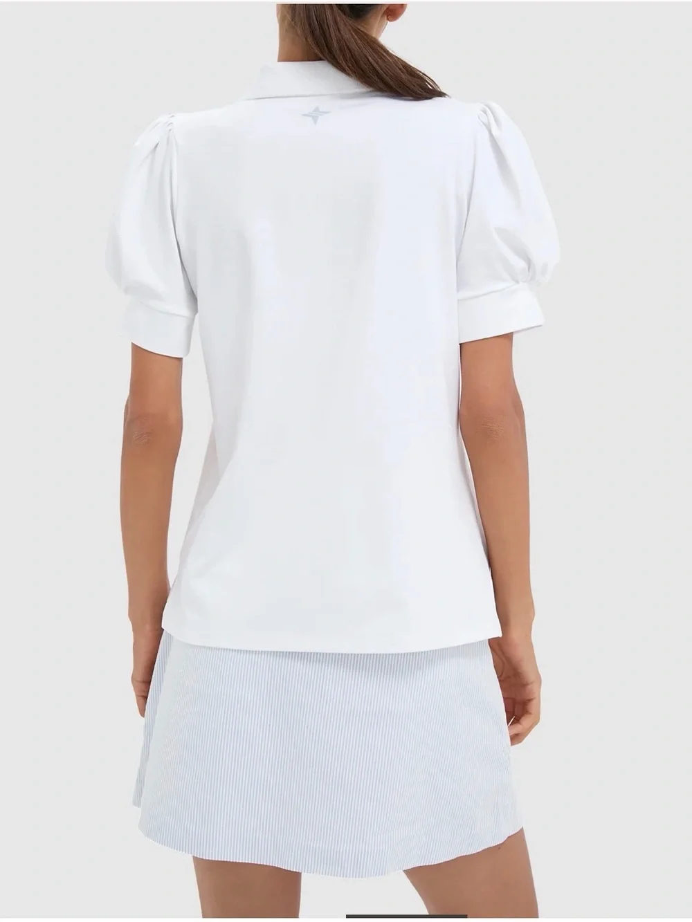 Tuckernuck Tuck Sport White Puff-Sleeve Polo Blouse Small